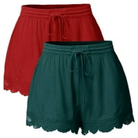 Ženske čipkaste kratke hlače Plus size, jednobojne kratke hlače s vezicama s užetom, joga Trenirke, Tajice, hlače
