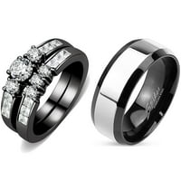 Upareni prstenovi ženski zaručnički prsten od crnog kamena od nehrđajućeg čelika okrugli kubični cirkonij muški