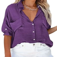 Ženska ležerna bluza s džepovima na reveru, jednobojna košulja od tunike, poslovne košulje na kopčanje