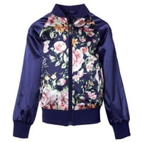 Ružičasta platinasta cvjetna satenska Bomber jakna za djevojčice 4