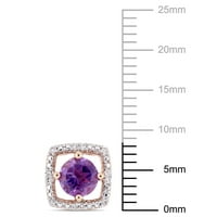Ametist ametist dijamantne ženske naušnice od 10 karatnog ružičastog zlata od ružičastog zlata s plutajućim kvadratnim