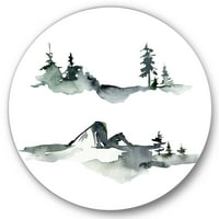 Dizajnerska umjetnost drveće sa zimskim tamnoplavim planinskim krajolikom Moderni kružni metalni zidni umjetnički
