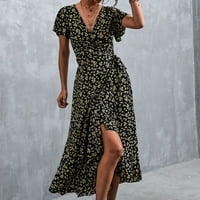 Ženska ljetna Maksi haljina s izrezom u obliku slova B i kratkim rukavima s prorezom i omotom koji se veže u struku