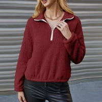 Uske Dukserice za žene ženski pulover s patentnim zatvaračem dugih rukava jednobojna Plišana ležerna majica topli