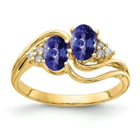 14k čvrsto žuto zlato, 6K ovalni tanzanit, plavi Prosinački dragulj, dijamantni zaručnički prsten, veličina 7