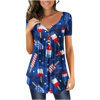 Ženski topovi tunike 4. srpnja modni noviteti, majice s printom američke zastave, Nabrane, na kopčanje, kratkih