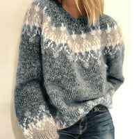 Ženski modni pulover džemperi topli džemper s prugastim uzorkom s okruglim vratom s dugim rukavima