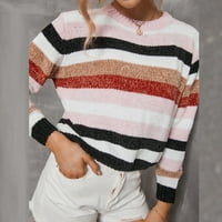 Ženski džemper Na pruge džemper u boji s okruglim vratom udobni pleteni vrhovi u ružičastoj veličini