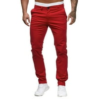; Muške modne casual uske hlače srednjeg struka, pune duljine pune duljine s džepovima, crvene;