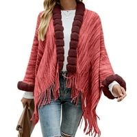 Dugi ženski kaput od boho džempera za žene s dugim rukavima s otvorenim prednjim kardiganom, crvena, Jedna veličina