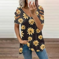 Ženska modna casual s V-izrezom za zatvaračicu tiskana majica s kratkim rukavima na ramenu