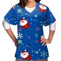 Ženske majice s pilingom s božićnim printom, prozračne uniforme, radna odjeća, Ležerne majice s izrezom u obliku