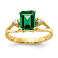 Dijamantni prsten od punog žutog zlata 14k 8 puta izrezan smaragdni Mount katolički zaštitnik Svete Helene veličina