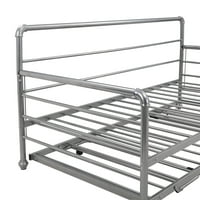 Metalni krevet s dvostrukom veličinom s Trundle -om, okvir za dnevni krevet s podesivim kovčegom za spavaću sobu,