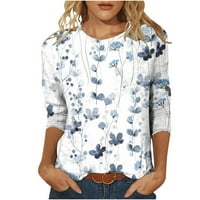 U prodaji poliester majica s dugim rukavima za žene udobne tiskane labave majice bluze okrugli vratni vrhovi,