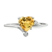 Primalno zlato karatno bijelo zlato srce Citrin i AA dijamantni prsten