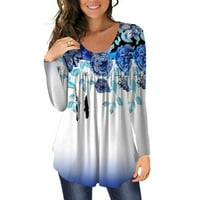 Ženska ležerna bluza s printom s okruglim vratom, dugim rukavima i gumbima, majice