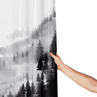 Zavjesa za tuširanje _ planinska šuma akvarel tirkizni krajolik zelena maglovita kuća kupka priroda zavjesa za