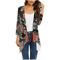 Ženski kardigan s cvjetnim printom s rukavima pogrešne duljine jakna s džepovima casual cover