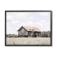 Seoska kabina ruralno polje krajolik fotografija crna uokvirena umjetnička print zidna umjetnost