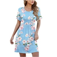 Homadles ženske ljetne ležerne majice haljine za posadu tiskanu plavu veličinu l