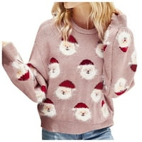 Božićni džemper ženski džemperi Ženski Božićni slatki pleteni džemper s uzorkom glave Djeda Mraza mekani i glatki