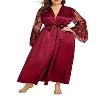 Žene Plus Size trepavice čipkasti šav satenski svileni ogrtač pidžama duga haljina