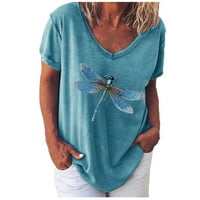 Ženske bluze i vrhovi elegantne casual košulje s kratkim rukavima s grafičkim printom u plavoj boji;