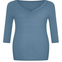 Ženska jednobojna ležerna majica s izrezom i dugim rukavima, široki ljetni pulover, gornji dio