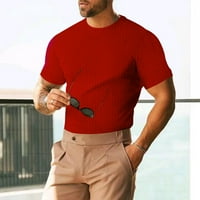 Muška ljetna majica s okruglim vratom s kratkim rukavima, Ležerne jednobojne košulje, bluze, vrhovi, crvena 2
