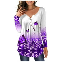 Ženski Gornji dijelovi tunike s cvjetnim printom veličine plus, majice s izrezom u obliku slova u, Ležerne majice