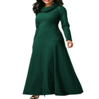 Ženska haljina za izlazak, maksi haljine s dugim rukavima, jednobojna radna seksi dolčevita u zelenoj boji