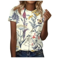 Ženske košulje, ljetne Ležerne bluze s okruglim vratom i kratkim rukavima, slatke široke tunike s cvjetnim printom,