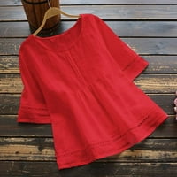 Rasprodaja majica Plus size ležerna bluza do lakta jednobojne ženske modne bluze s okruglim vratom crvene, e-mail
