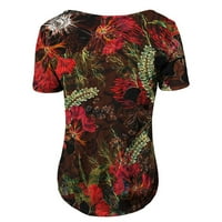 Ženski ljetni vrhovi s Peplumom s cvjetnim printom, ležerna tunika s kratkim rukavima, široke majice u smeđoj