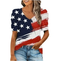 Ženska majica bez rukava s američkom zastavom od četvrtog srpnja, Modni Ženski casual vrhovi s napuhanim rukavima