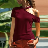 Ženske Ležerne ljetne obične majice s okruglim vratom s kratkim rukavima, bluze, majice, majice, vinska Boja;