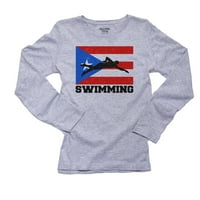 Ženska Siva Majica dugih rukava s olimpijskom zastavom Portorika u plivanju