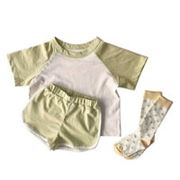 Komplet odjeće za dječake i djevojčice, ljetna pamučna majica u boji s kratkim rukavima, kratke hlače