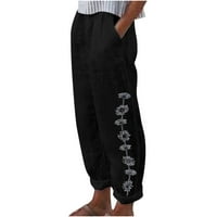 Ženske pamučne lanene Capri hlače s labavim džepovima ljetna dizajnerska odjeća Ležerne modne hlače s cvjetnim