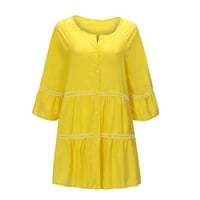 Ženski vrhovi ljetni jednobojni pamučni laneni puloveri s izrezom u obliku slova u, bluza u žutoj boji