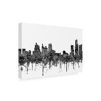 Marlene Watson 'Detroit Michigan Skyline crtani film B i W' Canvas Art