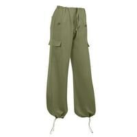 Široke hlače za žene, ženske sportske hlače za trčanje s džepovima,zelene hlače za trčanje