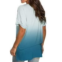 majice za žene, ženske modne Ležerne gradijentne majice s izrezom i kratkim rukavima, široke majice, vrhovi u