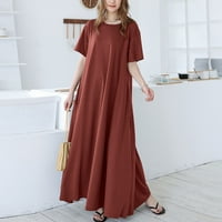 Haljine za žene Ženska moda ljeto umetak džep Okrugli vrat Kratki rukav Mop jednobojna duga haljina ae