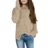 Pahuljasti topli džemper za djevojčice s kratkim rukavima s kratkim rukavima džemper s bočnim prorezom pulover