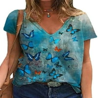 LUMONO WOMAN Majica leptir tiskani ljetni vrhovi v majica za vrat dame udobna tunična bluza casual kratki rukavi