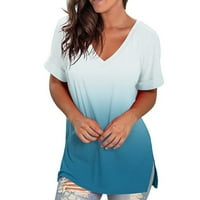 Ženske gradijentne boje majice kratke rukave ležerni v vrat labavi fit tunic bluza vrhovi tinejdžeri labavi ljetni