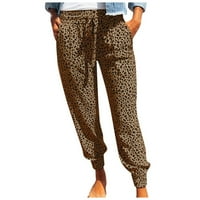Ženske Ležerne ljetne hlače visokog struka s leopard printom Plus size hlače široke udobne dnevne hlače s džepovima