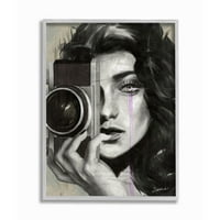 Stupell Industries Portret ženskog fotografkinja crno -bijelog crteža uokviren zidna umjetnost Ziwei Li